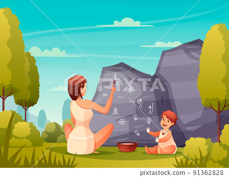 Caveman Painting Flat Composition 91362828