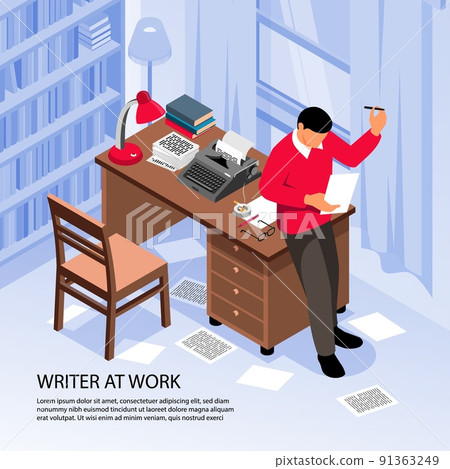 Writer Work Isometric Composition 91363249