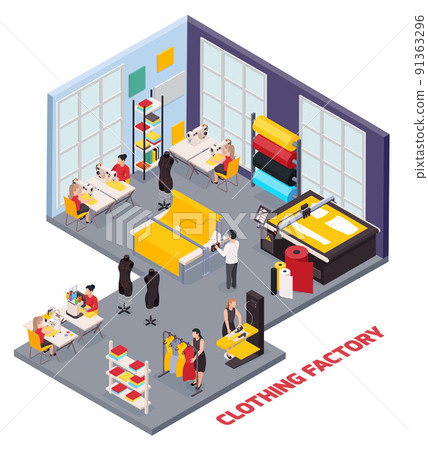 Clothing Factory Isometric Composition Clothing Factory Isometric Composition 91363296