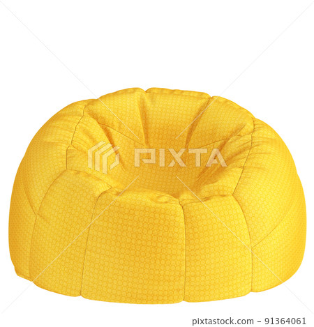 Yellow soft chairbag with a pattern of circles on a white background. 3d rendering 91364061