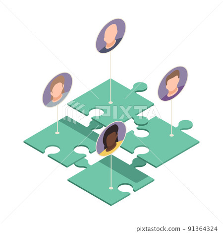 Puzzle Workers Isometric Composition 91364324