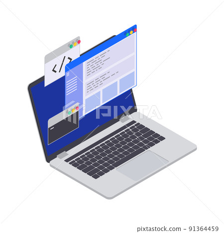 Laptop Coding Isometric Composition Laptop Coding Isometric Composition 91364459