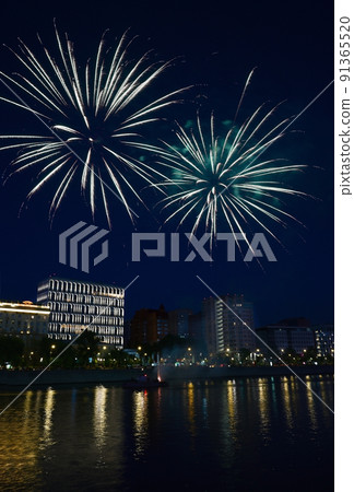 Colorful festival fireworks at the river 91365520