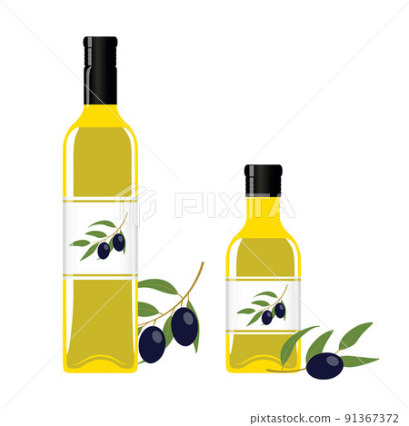 big and small glass bottle with olive oil isolated on white 91367372
