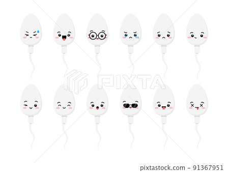 Cute sperm cell cartoon character emoji set. 91367951