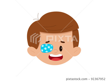 Amblyopia eye patch on boy face isolated on white background. 91367952