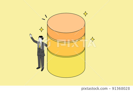 三個堆疊的柱子和快樂的人的插圖，三層圖像插圖，矢量 91368028