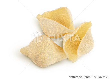 Conchiglioni italian pasta isolated on white background . Top view. Flat lay Conchiglioni italian pasta isolated on white background . Top view. Flat lay 91369570
