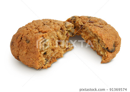oatmeal cookies with flax, pumpkin and sunflower seeds isolated on white background with full depth of field oatmeal cookies with flax, pumpkin and sunflower seeds isolated on white background with full depth of field 91369574