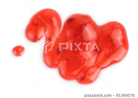 Red strawberry jam isolated on white background with full depth of field, Top view. Flat lay Red strawberry jam isolated on white background with full depth of field, Top view. Flat lay 91369576