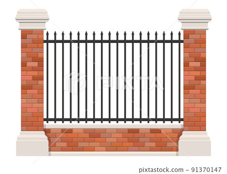 Brick and steel fence isolated on white background Brick and steel fence isolated on white background 91370147