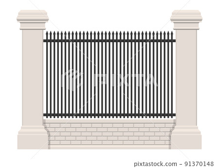 Brick and steel fence isolated on white background Brick and steel fence isolated on white background 91370148