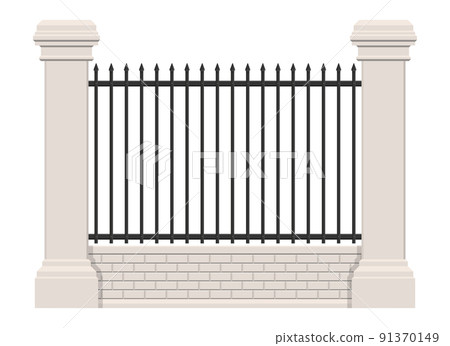 Brick and steel fence isolated on white background 91370149