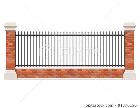 Brick and steel fence isolated on white background Brick and steel fence isolated on white background 91370150