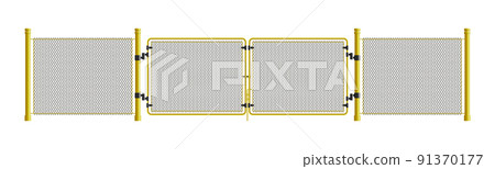 Metal wire fence and gate in realistic style Metal wire fence and gate in realistic style 91370177