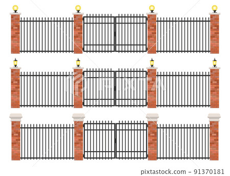 Realistic brick and steel fence set 91370181