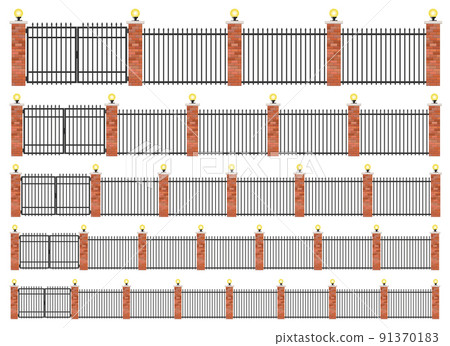 Realistic brick and steel fence set 91370183