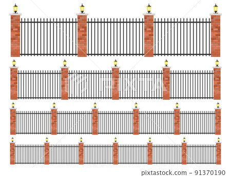 Realistic brick and steel fence set Realistic brick and steel fence set 91370190