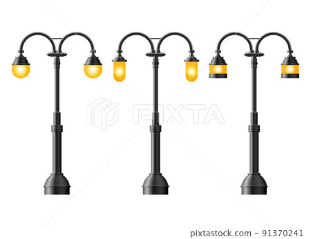 Set of black realistic street light. Street lamp. Vintage lamp 91370241