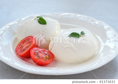 Mozzarella cheese on the plate 91371631