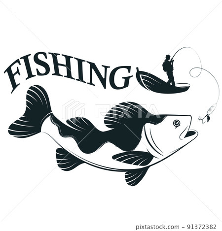 Big fish and fisherman in a boat 91372382