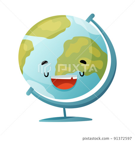 Funny Earth Globe as School Item with Smiling Face as Cartoon Education Supply Vector Illustration Funny Earth Globe as School Item with Smiling Face as Cartoon Education Supply Vector Illustration 91372597