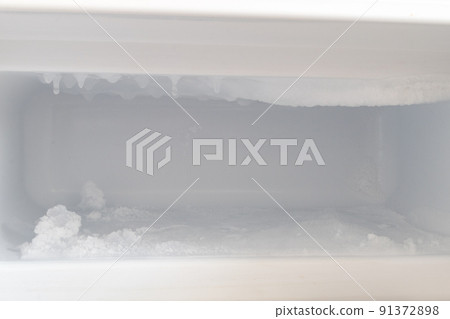 Empty fridge with ice. Ice in freezer. Empty fridge with ice. Ice in freezer. 91372898