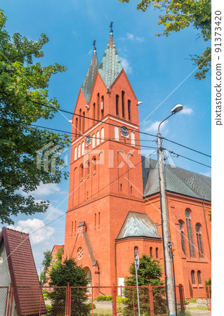 Tower of Saint Andrew Bobola church in Swiecie, Poland. 91373420