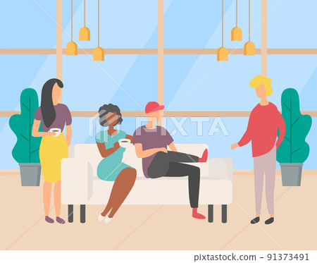 Coffee Break in Office, Relaxing People Vector Coffee Break in Office, Relaxing People Vector 91373491