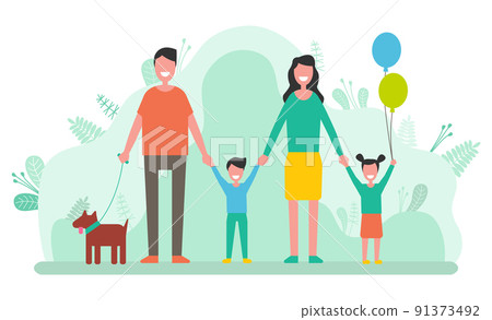 Family Mother and Father, Children and Pet Dog Family Mother and Father, Children and Pet Dog 91373492