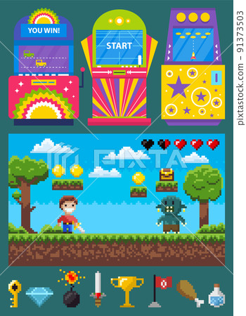 Game Machine and Screen of Old Video-Game Vector Game Machine and Screen of Old Video-Game Vector 91373503