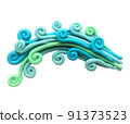 3d illustration, plasticine sculpture. abstraction on the theme of water, waterfall. blue and green swirls. 91373523