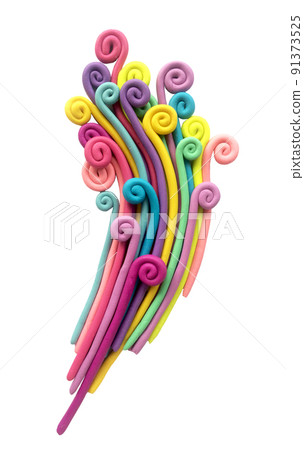 abstract 3d composition from plasticine. colored rainbow, curls. 3D modern print 91373525