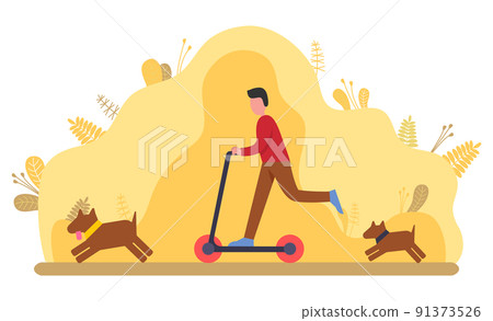 Person Walking with Dog, Running Outdoor Vector 91373526