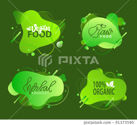 Natural Product, Vegan Food, Sticker Set Vector Natural Product, Vegan Food, Sticker Set Vector 91373590