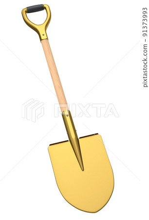 Garden shovel with wooden handle on white background, summer camping concept 91373993