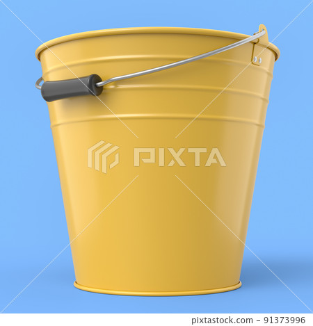 Empty metal garden bucket for hydration of plants isolated on a blue background 91373996