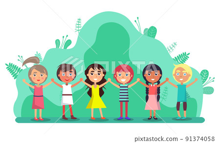 Group of Children Holding Hands, Friendship Vector 91374058