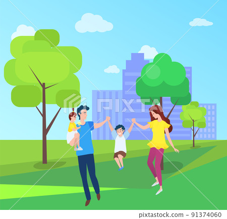 Mom and Dad, Boy Girl Spend Time Together Outdoors 91374060