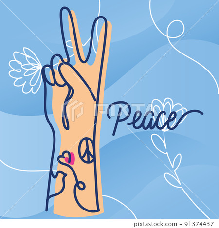Isolated raised hand with peace gesture Peace...-插圖素材 [91374437] - PIXTA圖庫