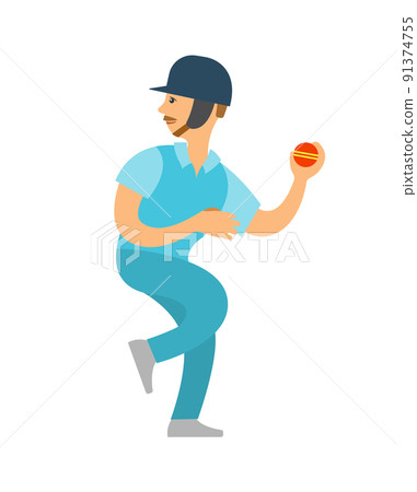 Sportsman Cricket Player in Helmet Throwing Ball Sportsman Cricket Player in Helmet Throwing Ball 91374755