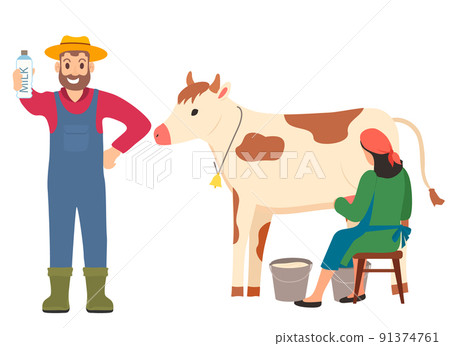 Person with Milkmaid Showing Product in Bottle Person with Milkmaid Showing Product in Bottle 91374761