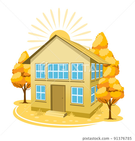 Autumn landscape. House surrounded by trees 91376785