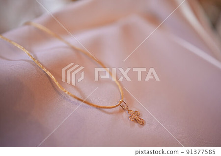 baby christening. Ceremony of a christening in Christian church. baptismal. 91377585