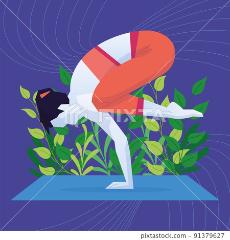 Abstract woman girl character doing yoga exercises Vector 91379627