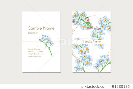 Business card template with watercolor illustration of forget-me-not Business card template with watercolor illustration of forget-me-not 91380125
