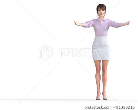 OL woman in her 20s standing with both hands open (whole body) OL woman in her 20s standing with both hands open (whole body) 91380216