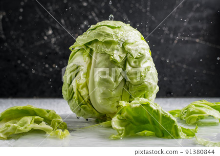 Whole fresh cabbage is a good harvest. 91380844