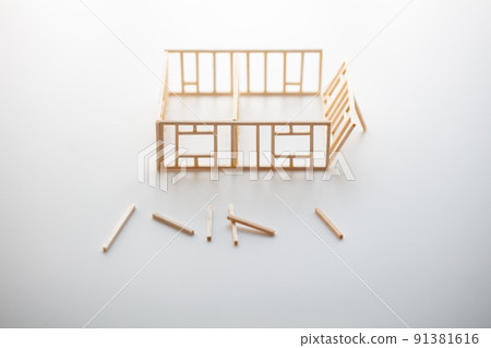 Construction of my home. The skeleton of a detached house, white background. Real estate, architectural concept 91381616