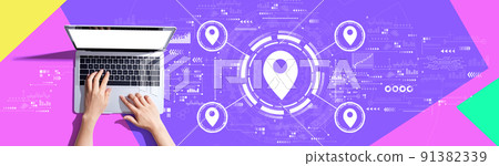 Map pin concept with person using a laptop 91382339